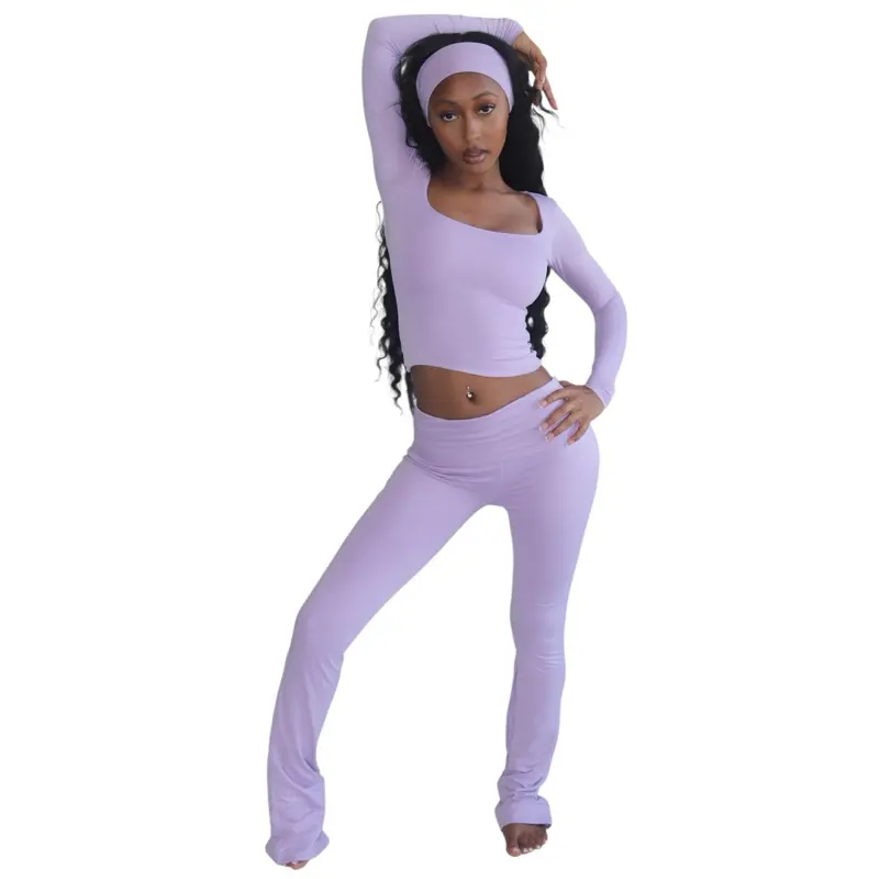 Regular 5’8 & Under Lilac Lounge Set with Headband - Purple Top and Pants for Relaxation