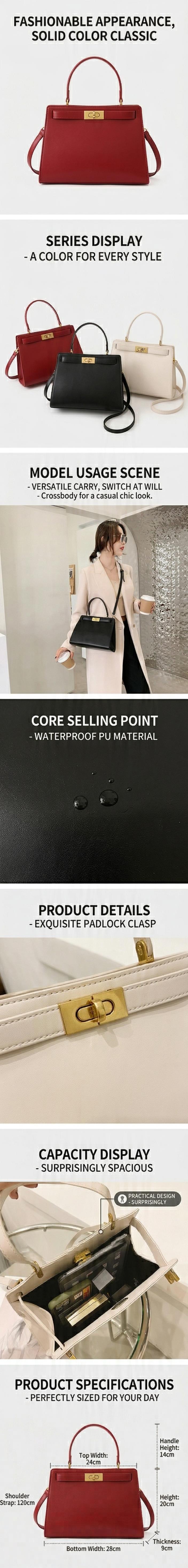 New Solid Color Luxury Shoulder Bag for Women, Fashion Crossbody Bag, Waterproof with Padlock, Ideal for Outdoor, Daily Life & Shopping