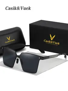 Casik&Vuek classic large-frame men's metal sunglasses, featuring polarized spring hinge design, suitable for outdoor urban activities, no battery required