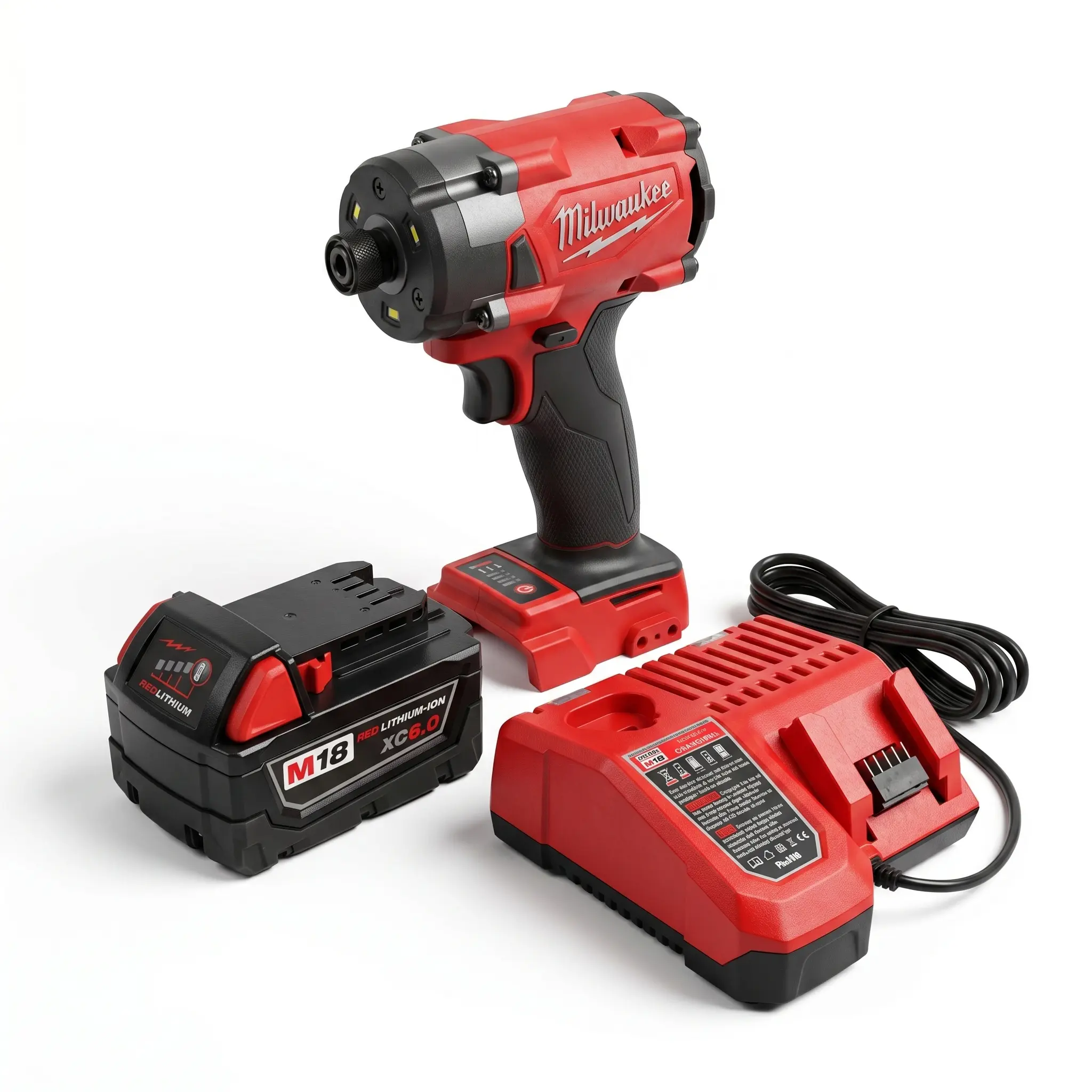 Milwaukee M18 Brushless Cordless Impact Driver - Brushless Power Tool, Cordless Impact Drill, Hex Drive, 6.0Ah REDLITHIUM Battery & Charger Included, for Fastening, Construction