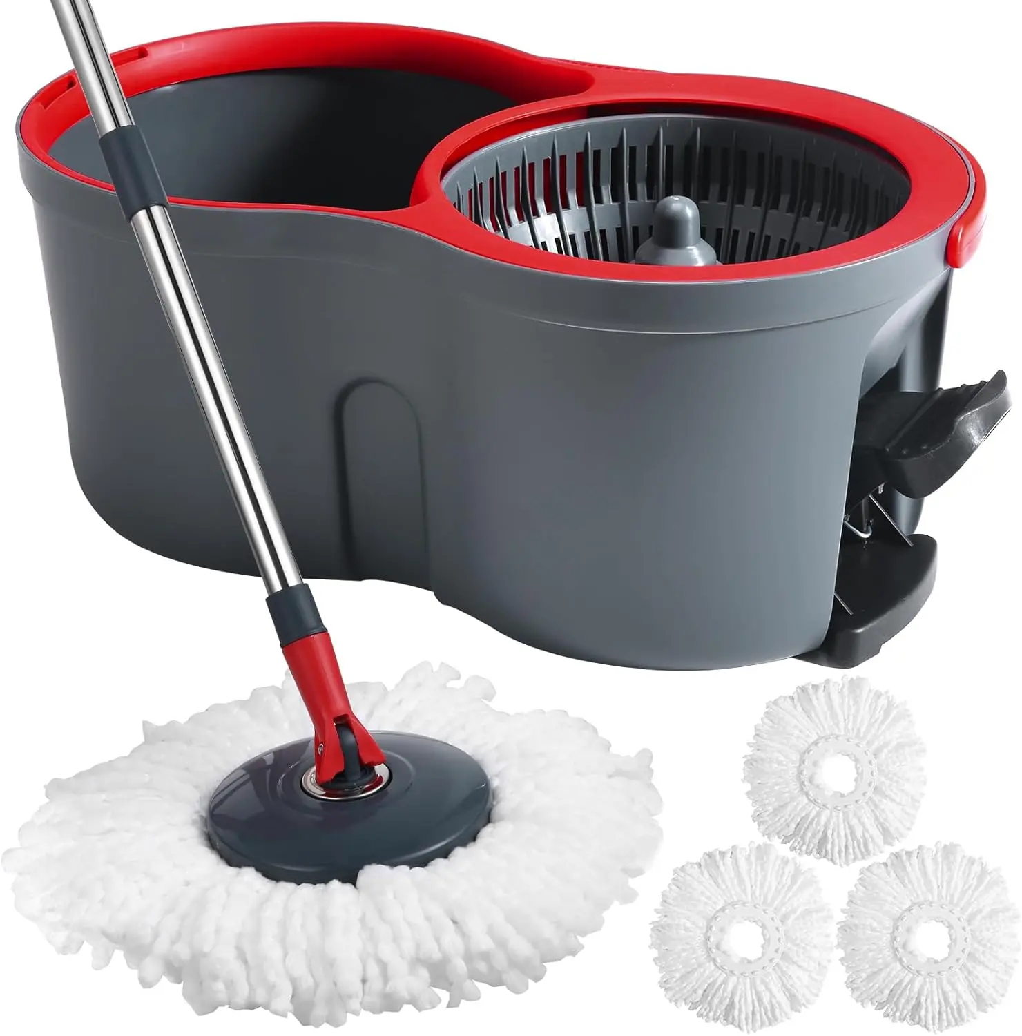 Labor-Saving Rotary 360° Spin Mop and Bucket System with Wringer, 3 Microfiber Refills + Extra Refills, Hardwood Floor Mop for Laminate & Tile Indoor Cleaning, Extra Spin Mop Refills, Hard Wood Floor Mop