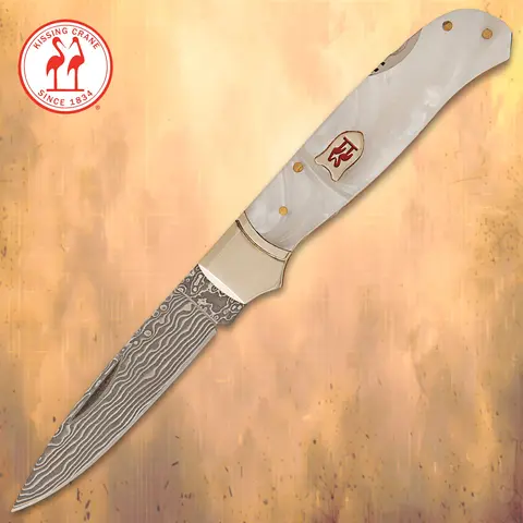 Kissing Crane Limited Lockback Imitation Pearl Damascus