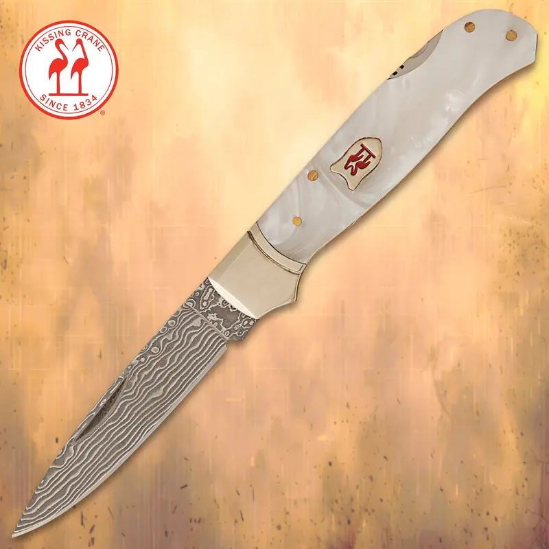 Kissing Crane Limited Lockback Imitation Pearl Damascus