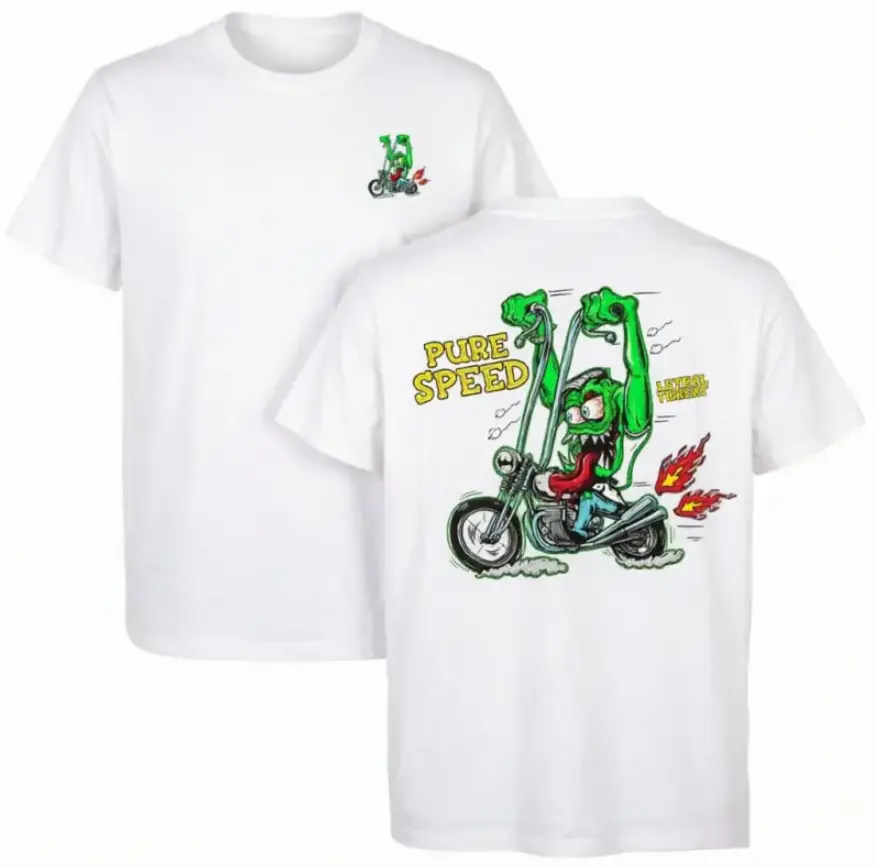 Women's Lethal Threat Pure Speed T-Shirt  Wild Green Monster Motorcycle Graphic Tee, Biker Girl Shirt, Hot Rod Racing Style Top, Vintage Motorcycle Apparel, Fast Speed Streetwear Shirt, Cool Casual Cotton Tee For Women
