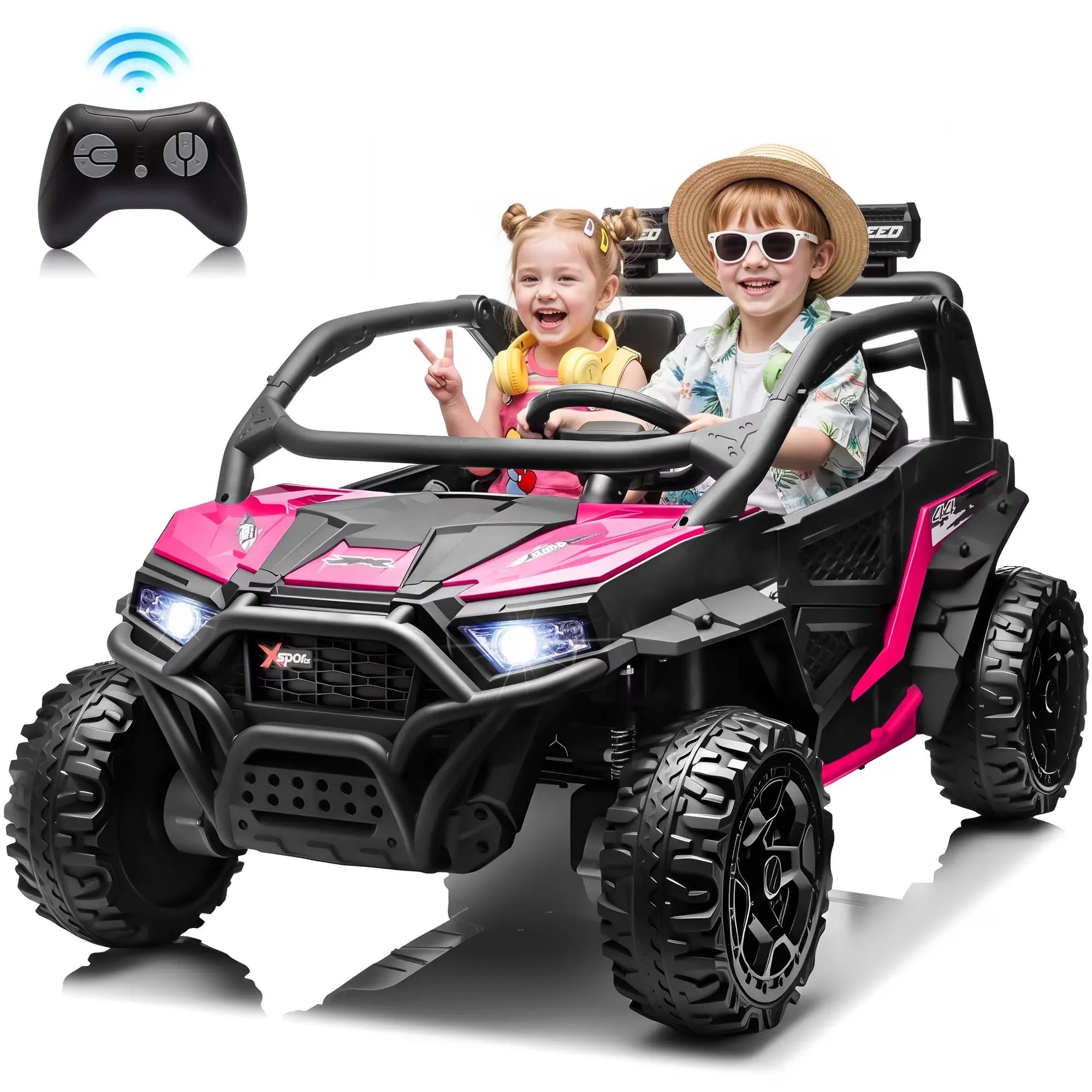 JOYRACER 800W 24V Ride on Toys UTV for Kids, 4WD Power Car Wheels with 2-Seater, Remote Control, Bluetooth Music, Rear Storage Box, Four-Wheel Suspension, LED Lights, Outdoor Toys Gift for Boys and Girls Aged 3-8