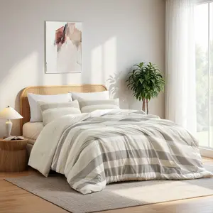 Comforter Set Modern Stripe Design Lightweight All Season Oeko-Tex Certified Microfiber Bedding with Pillow Shams
