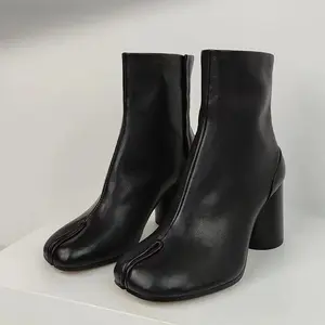 2024 Autumn Winter Soft Leather Split toe Tabi Women Ankle Boots Fashion Thick heels Chunky Shoes Ins Style Short Booties-x