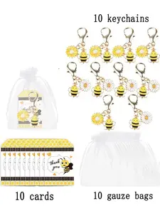 10pcs Fantasy Daisy Bee Flower Keychain Gift Bag, Keychains-Cards-Sandbags, Bee Pendant Inspirational Gifts for Bags And Clothing Additions, Holiday Gifts, Inspirational Freebies, Decorative Trinkets，Graduation season thank-you gifts, for teachers class