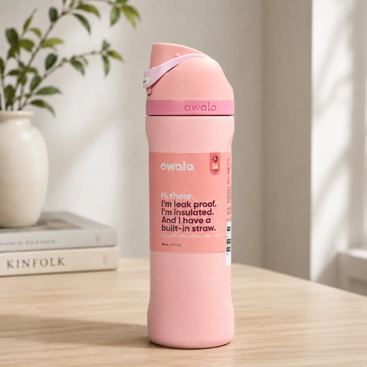 Owala FreeSip Pink Insulated Stainless Steel Water Bottle 24oz – Leak Proof, BPA Free, Built-In Straw Travel Bottle