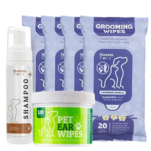 Nuesta Pets Between Bath Bundle - Lavander Vanilla Wipes, Oatmeal Dry Shampoo, Pet Ear Wipes Bundle