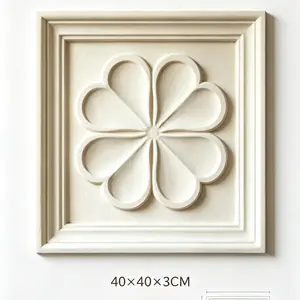 40x40cm GRG Plaster Relief Wall Decor - Four-Leaf Clover Modular Hanging Panel, American Style 3D Embossed Wall Art for Living Room, Bedroom, Home Interior Decoration