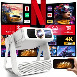 XBJ-A5PRO touchscreen portable projector with smart 5G Wi-Fi and Bluetooth 5.4, 800 ANSI Autofocus, 180-degree horizontal flip, speakers, and 4K 1080P decoding, perfect for home, bedroom, or outdoor conferences.