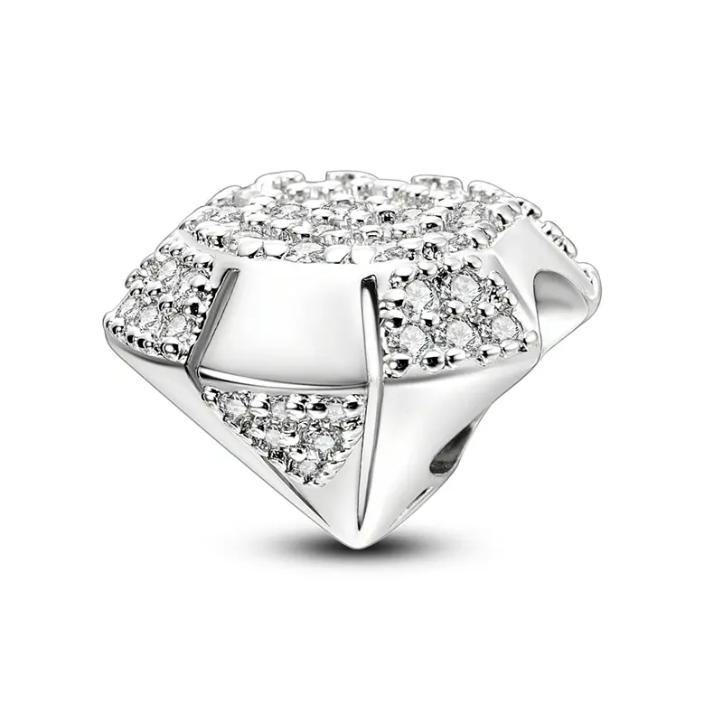 MULA S925 Silver-Plated Charm Bead, Elegant Diamond Cut with Platinum Finish and Cubic Zirconia for Women, Fits Pandora Bracelets, Anniversary Gift for Mother, Hypoallergenic