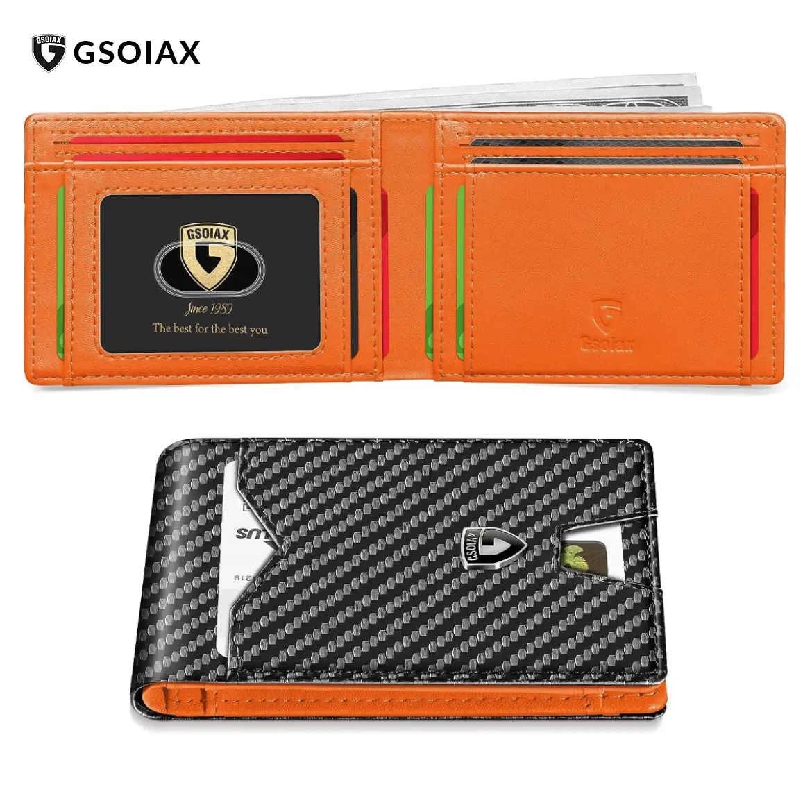 GSOIAX Men's Slim Wallet, RFID Blocking Bifold with Large Capacity, Durable Microfiber Leather Card Holder in Gift Box, Boxed Men's Wallets, Compartmented Men's Wallets