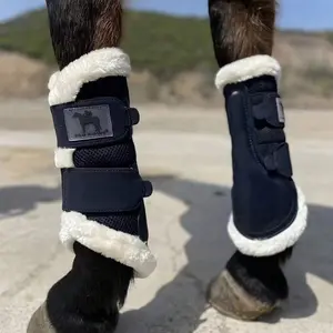 Horse Leg Wraps, 1 Pair Mesh-Lined Faux Leather Trim Horse Boots, Breathable Lightweight & Impact-Absorbing Wrap, Horse Leg Protector