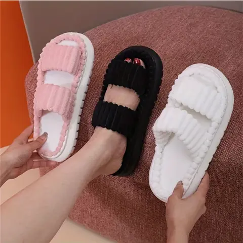 Women's Soft Fluffy House Slippers - Cow Animal Print Open Toe Slides, 2 Double Straps, Lightweight Cushioned All Seasons Indoor Shoes, EVA Sole, Plush Fabric Adjustable Slip-On Footwear