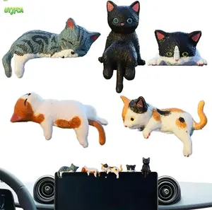 5 PCS Cute Mini Cat Desk Figurines Resin Multi Pose Cat , Kawaii Lifelike Kitty Clip-On Ornaments, Hand-Painted Detailed Sculptures, Stable Edge-Hanging Design, Ideal for Office Desktop, Car Rearview Mirror, Monitor Trim Decor And Cat Lover Holiday Gifts