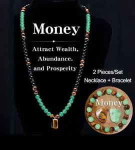 Wealth-Attracting Crystal Set – Necklace and Bracelet for Wealth, Abundance, and Prosperity | Green Aventurine, Tiger Eye | Spiritual Accessories to Attract Success - Everyday Versatile, Holiday Gift, Comfortable to Wear, Durable Structure
