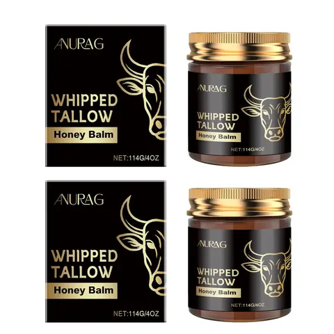 AURAG Whipped Tallow Honey Blend Nourishing Facial Massage Balm Jar - 114g/4oz Regular Edition, Natural Sweet Daily Cream, Rich Luxurious Texture, Soothing Hydrating Moisturizer for Gentle Oily Skin, No Harmful Additives, Youth-Enhancing Skincare, Hydrate