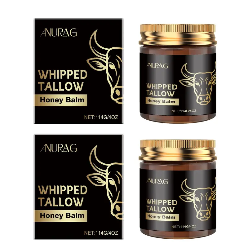 AURAG Whipped Tallow Honey Blend Nourishing Facial Massage Balm Jar - 114g/4oz Regular Edition, Natural Sweet Daily Cream, Rich Luxurious Texture, Soothing Hydrating Moisturizer for Gentle Oily Skin, No Harmful Additives, Youth-Enhancing Skincare, Hydrate