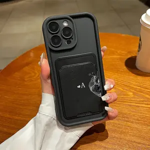 Two-Piece Set Self-Adhesive Card Holder Phone Case, Heart Atpu Anti-Drop Protection, Fits iPhone 6/7/8/x/11/12/13/14/15/16/17 Pro Max