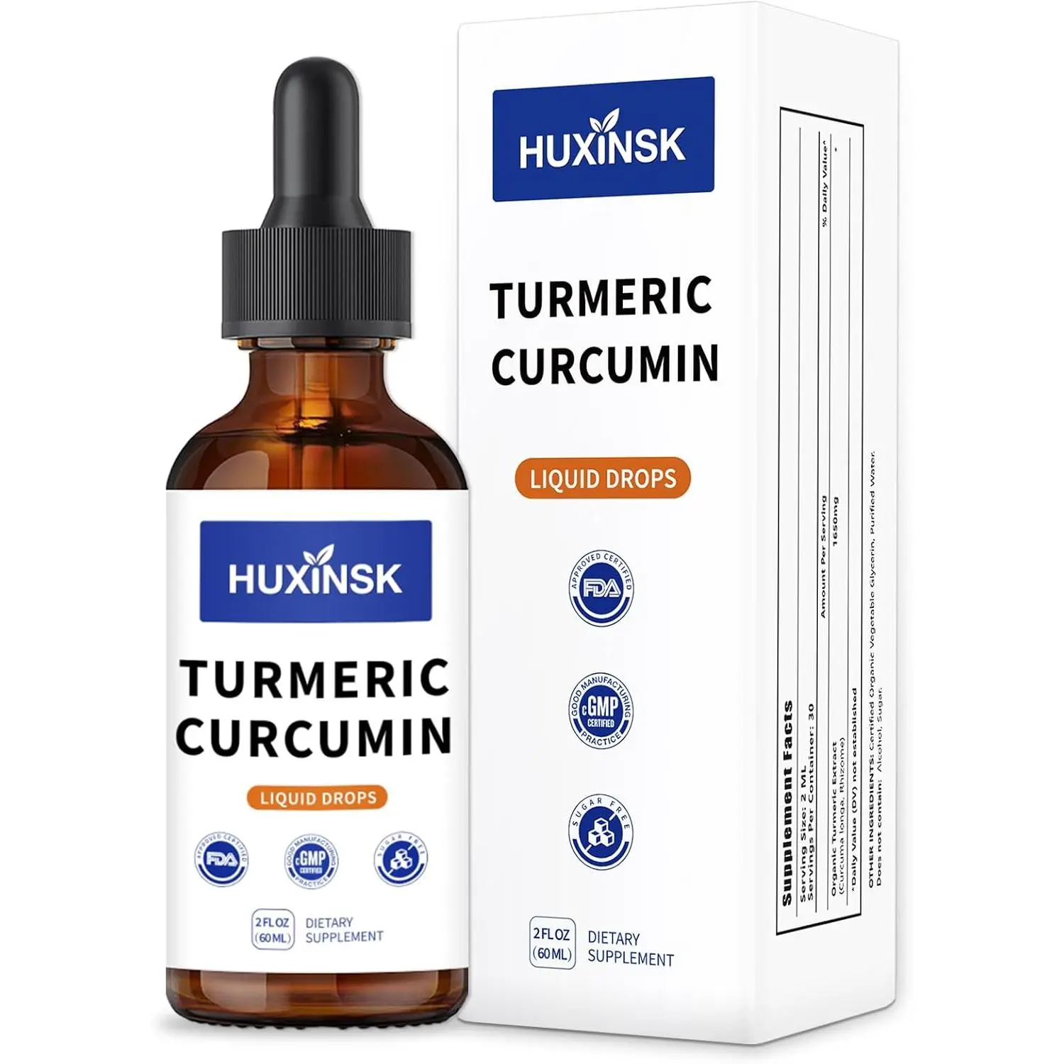 Turmeric & Ginger Drops Liquid Supplement – Curcumin Herbal Extract with Antioxidant Support, Alcohol-Free Vegan Tincture, 60ml