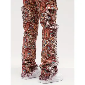 Men's Trendy Loose-Fit Pants - Floral & Butterfly Print, Polyester, Frayed Edges, Non-Stretch for Spring/Fall  Menswear Hem solid drawstring waist pocket sweatpants megging  jeans fit