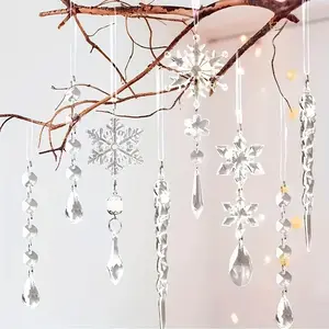 20 PCS Acrylic Crystal Christmas Ornament Set: Festive Snowflake, Ice Bar, and Teardrop Decorations for Your Christmas Tree Clear Plastic