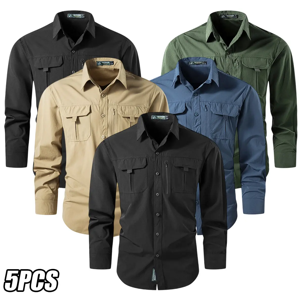 5-Pack Men’s Shirts & Jackets: Large Pocket Jacket, Summer Shirt, Lightweight Layering Shirt, Loose Turn-Down Collar Shirt Jacket, Sports Casual Jacket, Workwear Multi-Pocket Top, Summer Quick-Dry Windproof Jacket