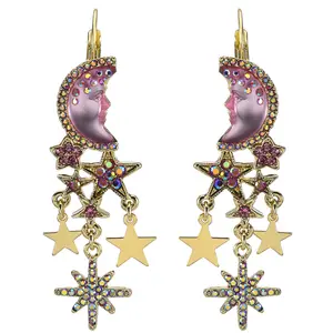 Precious Pink Moon Shadow Leverback Earrings (Goldtone)