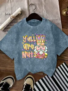 Women's Christmas Nutcracker Print Round Neck Short Sleeve Top, Casual Fitted Summer Tee, Vintage Style Daily Wear