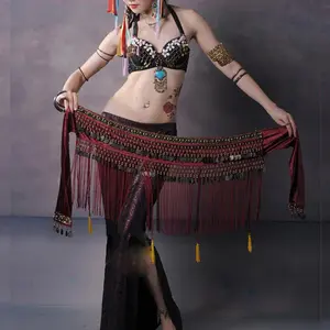 [Shipping from USA]2022 US New Belly Dance Hip Scarf Coin Belt Tribal Costume Fringe Tassel Belt Copper belly dancing waist belt on sale