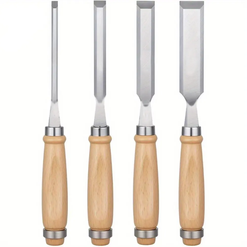 4pcs Woodworking Chisels Set, 6mm/12mm/18mm/24mm Hand Flat Blunt, Multi-Functional Slotting Chisel Tools, Home DIY Enthusiasts Supplies Handle, Carpentry Tools