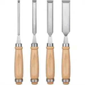 4pcs Woodworking Chisels Set, 6mm/12mm/18mm/24mm Hand Flat Blunt, Multi-Functional Slotting Chisel Tools, Home DIY Enthusiasts Supplies Handle