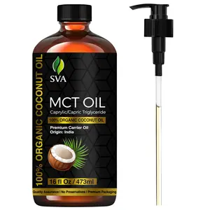 SVA MCT Oil Organic - 16 Fl Oz – 100% Natural Cold Pressed Organic MCT Oil - for Face, Skin Care, Hair Care, Scalp Massage & Body Massage – Carrier Oil Coconut Cosmetic