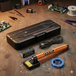 Portable Cordless Soldering iron with digital Display, Fast heating & Precise Temperature Control, Rechargeable & compact, Ideal for Electronics Repair, Diy crafts, Hobbyists & professionals. Efficient & durable design.