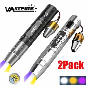 VASTFIRE Two-Pack 3-in-1 Gem Identification Flashlight 365nm UV White Yellow Light 18650 Battery Type-C Rechargeable Portable Jewelry Identifier for Jade Antiques Minerals