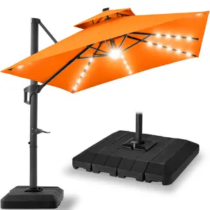 Best Choice Products 9x12ft 2-Tier Square Outdoor Solar LED Cantilever Umbrella w/ 360-Rotating Base  –