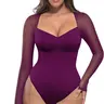 FeelinGirl Women's Mesh Bodysuit Fitted Chic Basic Medium Length Long Sleeve Top & Comfortable Underwear for Fall newarrivals SohoChic