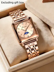 Ladies' luxury casual watch, elegant waterproof ladies' watch, rectangular stainless steel quartz ladies' watch
