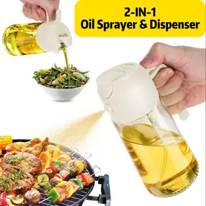 Oil Dispenser Bottle for Kitchen 2 in 1 Olive Oil Sprayer & Oil Dispenser 16oz 470ml Oil Sprayer for Cooking, Kitchen, Salad, Barbecue White Green Yellow