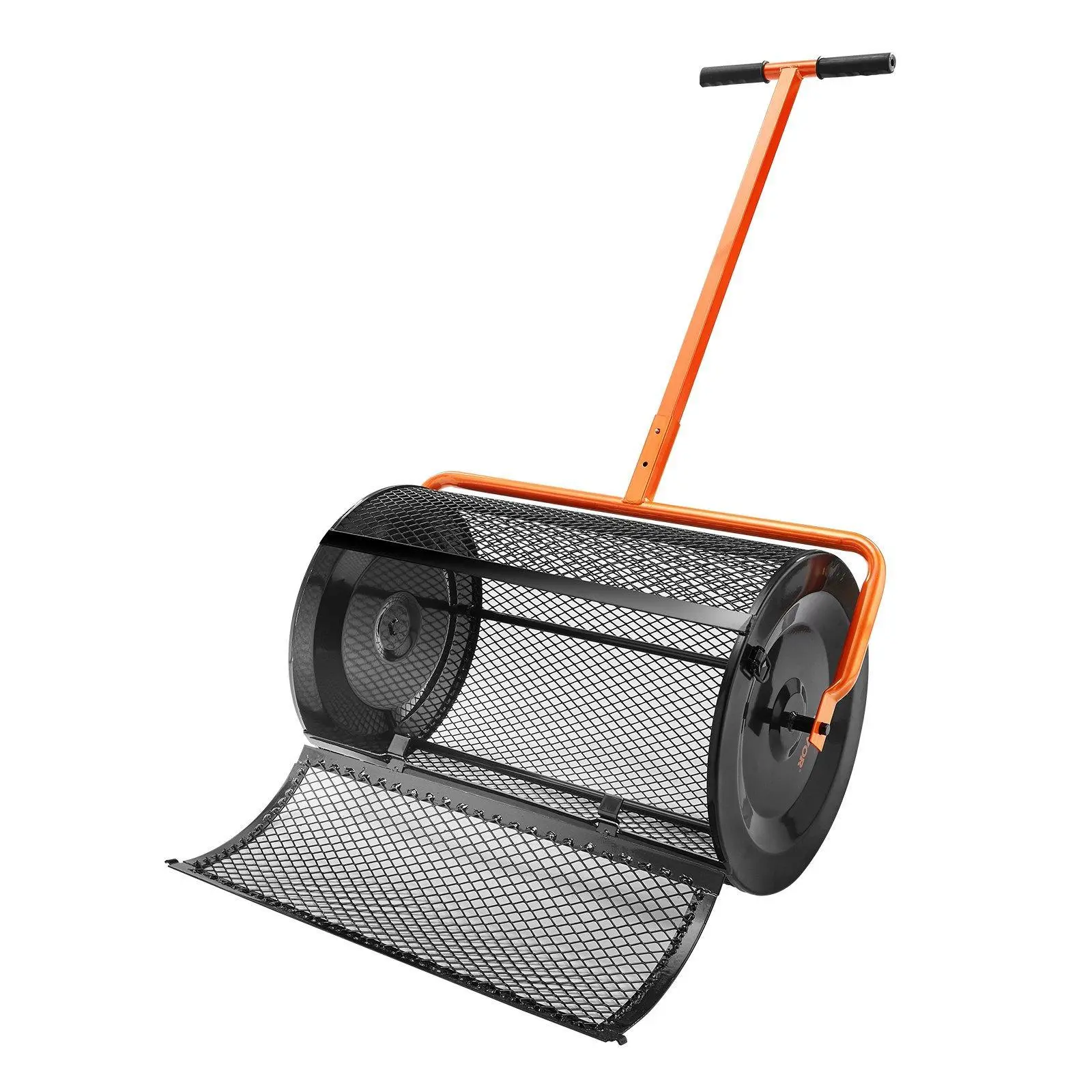 【Summerfinds】VEVOR Compost Spreader, 24.4-25.6" Height Adjustable Handle, 24" Wide, Lawn and Garden Peat Moss Roller with Side Latches, Powder Coated Steel Mesh Basket for Spreading Manure, Topsoil, Black