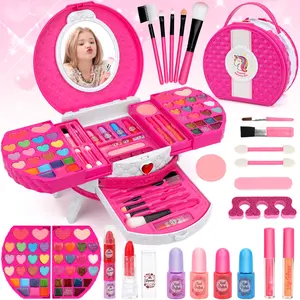 TikTokShopSpringGlowUp 65 Pcs Kids Makeup Kit for Girl, kids stuff for girls, Princess Toys Real Washable Cosmetic Set with Mirror, Kids Makeup Sets for Girls, kids christmas gifts, Play Make Up Birthday Gifts for 3 4 5 6 7 8 9 10 11 12 Years Old Kid