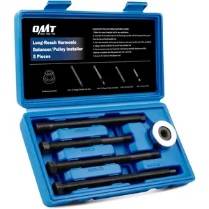 Orion Motor Tech Harmonic Balancer Installer Set, 5pc Long Reach Crank Pulley Underdrive Pulley Damper Installation Tool Kit with 4 Adapters & Nut Bearing