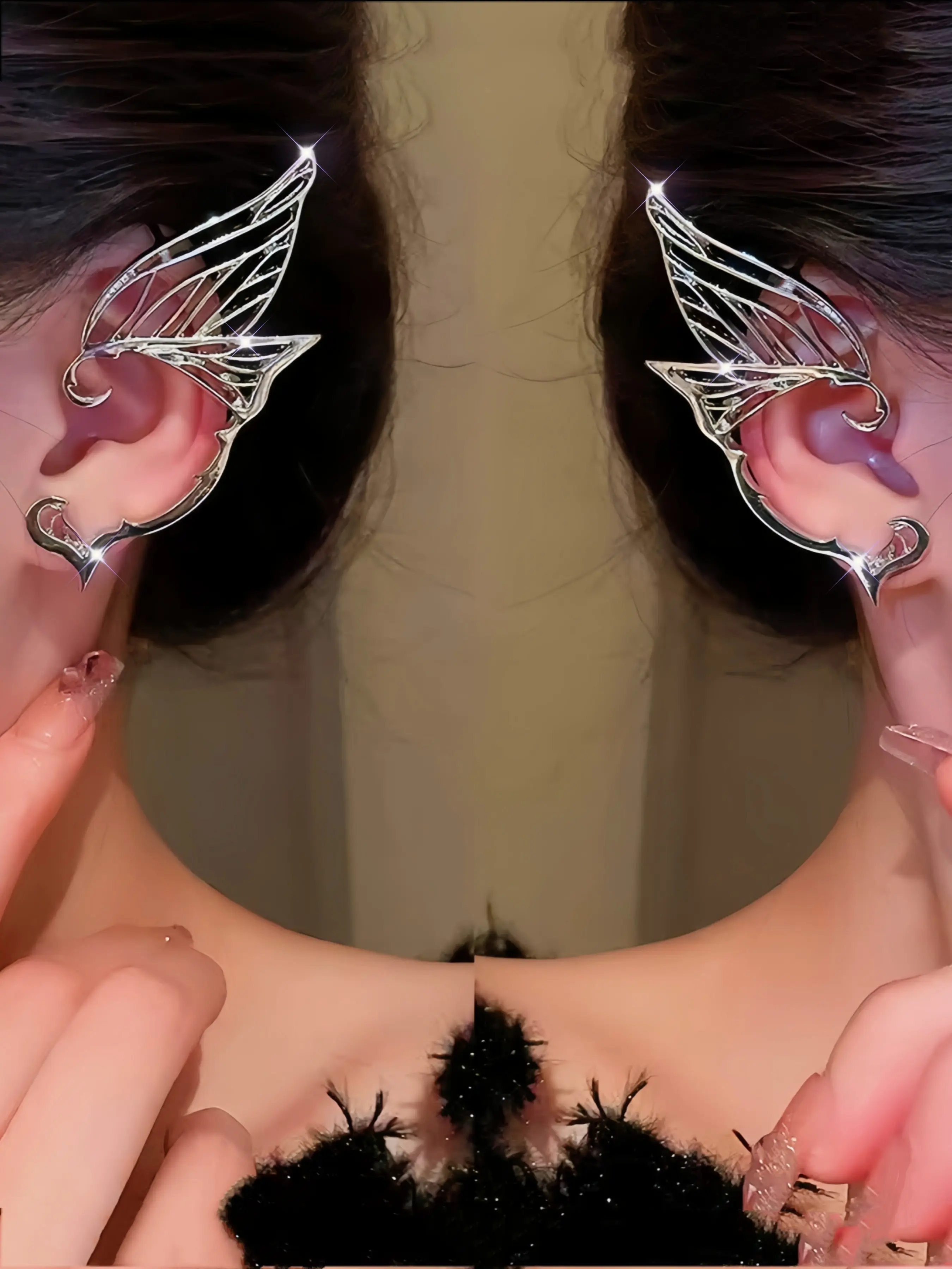 1 pair of light luxury butterfly wing ear clips with integrated ear studs, exquisite, fashionable, versatile and high-end elf ear hooks, suitable for ladies' daily parties as exquisite earrings Jewelry Design High Quality Earrings