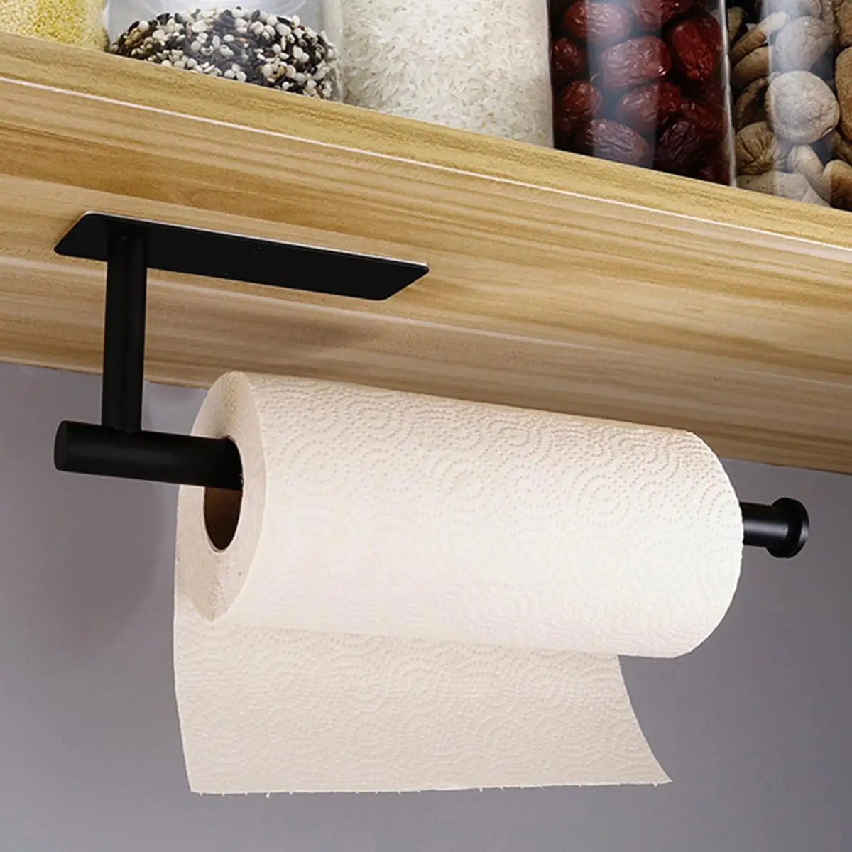 Wall Mounted Paper Towel Holder, 1 Count Punch Free Kitchen & Bathroom Organizer for Rolls Paper, Plastic Wrap & Towels Storage Rack for Bathroom Kit
