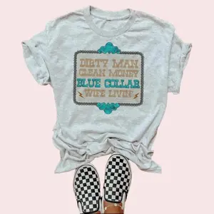 Retro Blue Collar Wife Livin’ Tee, Graphic Tee For Women, Western Outfits Fashion Style, Rodeo Cowgirl Shirt, Gift For Wife Girlfriend Top Womenswear