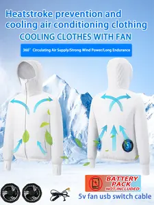 Men's Outdoor Casual Work Wear Hooded Long Sleeve Sun Protection Cooling Fan Jacket, Summer Heat Resistant Hoodie