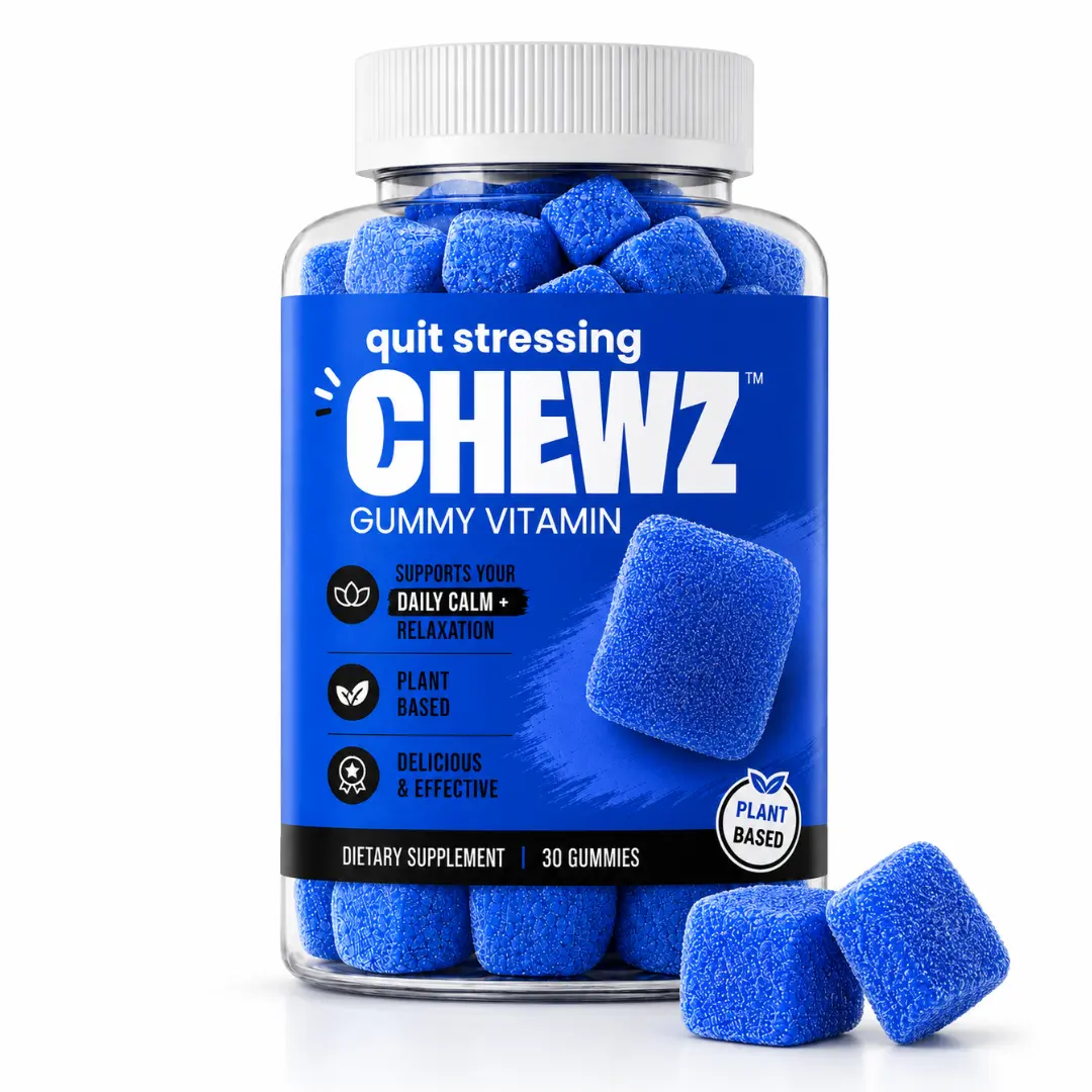 CHEWZ Calm & Quit Stressing | Daily Support with Ashwagandha + Magnesium + L-Theanine, Made in USA, Vegan, Mix Berry, 30 Count