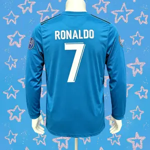 1718 Away Retro Blue No.7 Ronaldo Long Sleeved Soccer Jersey